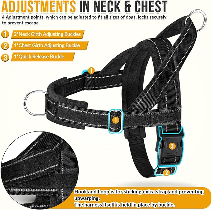 SlowTon No Pull Dog Harness - Heavy Duty Dog Harness and Leash Set for Medium Large Dogs, Reflective Tactical Harness with Soft Padded and Front Clip for Easy Walk and Training (B, S)