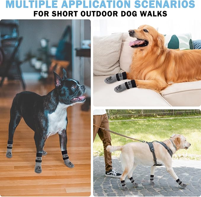 SCENEREAL Anti Slip Dog Sock to Prevent Licking Paws for Hardwood Floors, Boots & Paw Protector Shoes for Hot/Cold Pavement with Grippers, Double Sides Grips for Small Medium Large Senior Dogs