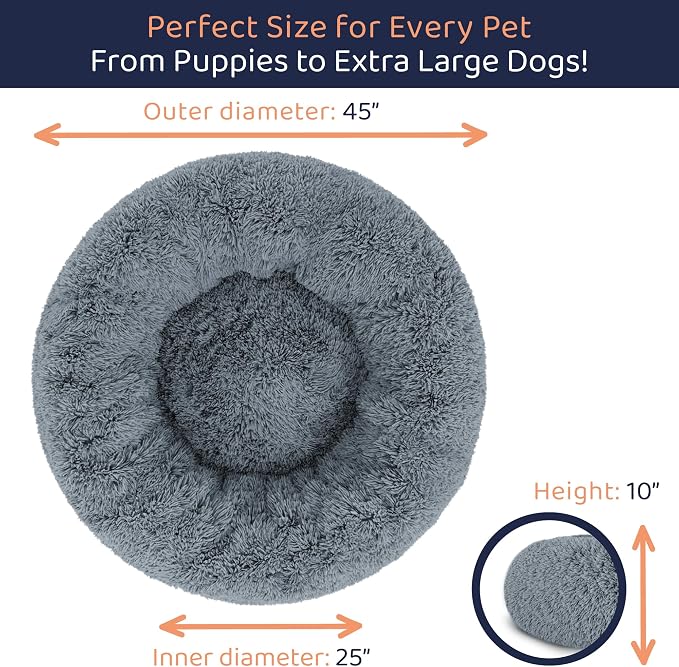 Donut Dog Bed - Premium Comfort for Anxiety Relief - Fluffy & Calming Design with Ultra-Plush Support | Cozy Round Dog Bed with Super Soft Circle Style (Dark Grey, X-Large)