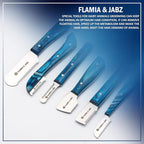 FLAMIA & JABZ FJ Professional Stripping Knife kit (6 pieces set) for Dogs & Pets, Wooden Handle Grip with Stainless Steel Blade (Right handed) (Blue)
