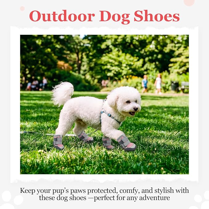 Allroaring 4PCS Dog Shoes for Hot Pavement, Anti-Slip Dog Boots Pink-7 | Non-Slip Rubber Sole, Durable Reflective Straps, Paw Protector for Snow & Hot Pavement, for Medium Large Dogs – Pink/Black