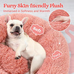 rabbitgoo Calming Cat Beds for Indoor Cats, 27 inches, Pink | Soft Warm Donut, Fluffy Faux Fur, Supportive Raised Rim, Anti-slip, Machine Washable, Up to 35lbs Pets