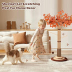 46" Extra Tall Cat Scratching Post with Toy for Large and Adult Indoor Cats | Sisal Cat Scratcher Tree with 3D Leaves for home decor, Hanging Plush Ball, Stable 3-Layer Wooden Base with Ball Track Toys