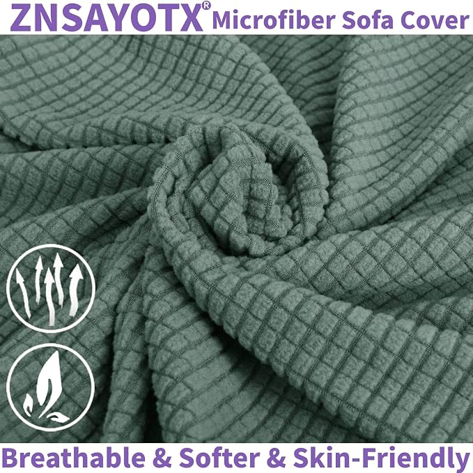 ZNSAYOTX Super Stretch Couch Cover Love Seat Sofa Covers for Living Room Dogs Pet Friendly Furniture Protector Spandex Loveseat Slipcovers with Anti Slip Foam Sticks (Pea Green, Loveseat)