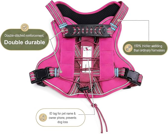 Service Dog Tactical Vest Harness and Leash Set Large Sized Dog Emotional Support- Tactical Dog Harness Training Collar with Name (Rose Red, S)