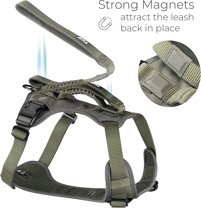 TUG Grab Dog Harness with Built-in Magnetic Traffic Leash (Large/Green) | Padded Magnetic Traffic Handle | Front & Rear Leash Clips | 4-Point Adjustable Fit | Durable Nylon | Aids No-Pull Training
