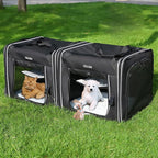 Petskd Portable Double Cat Carrier with Litter Box for Multiple Cats | 36"Lx17"Wx17"H, 2in1 Car Travel Carriers, Dual Large Cat Carrier, Lockable Safety Zippers, for Long Distance Travel