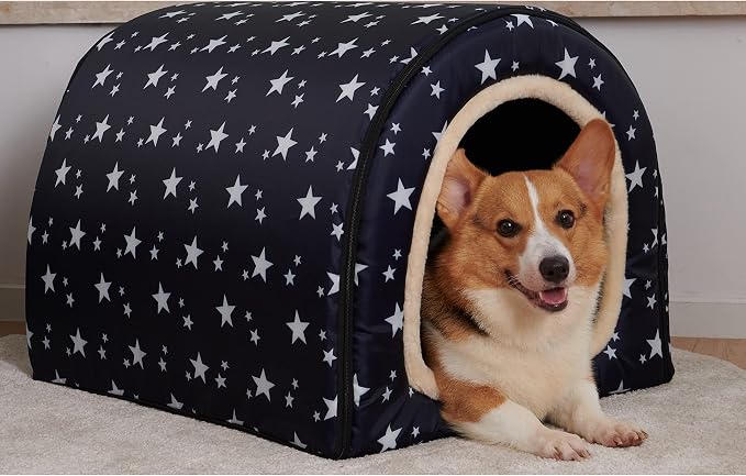 Dog Bed,2 Ways to Use,Indoor Pet House with Fluffy Mat,Removable and Washable Cover,Splash-Proof House and Non-Slip Bottom,for Large Dogs(2XL Star)