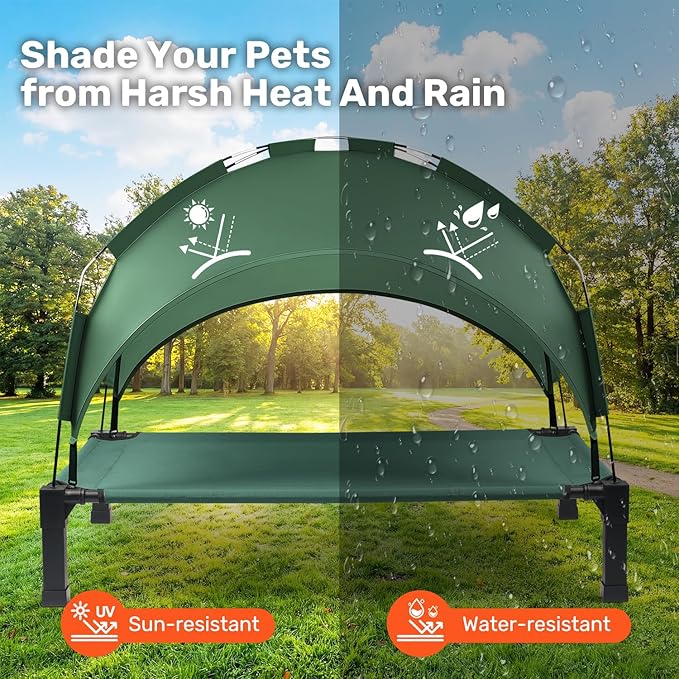Elevated Dog Bed with Removable Canopy, Sun Protection Shade Tent Dog Cot | Portable Outdoor Dog Bed, Raised Pet Cooling Cot Bed for Dogs, 51in