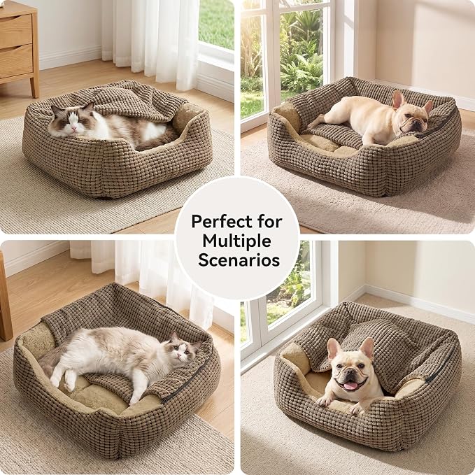 GASUR Dog Beds for Large Medium Small Dogs, Rectangle Cave Hooded Blanket Puppy Bed, Luxury Anti-Anxiety Orthopedic Cat Beds for Indoor Cats, Warmth and Machine Washable(35 inches, Brown)