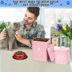 Meraki Home Farmhouse Cat Food and Treats Containers + Feed Scoop + Pet Food Bowl - Tight Lids - Large Metal Storage Bin - Great Gift for Cute Pets (Matte Pink)