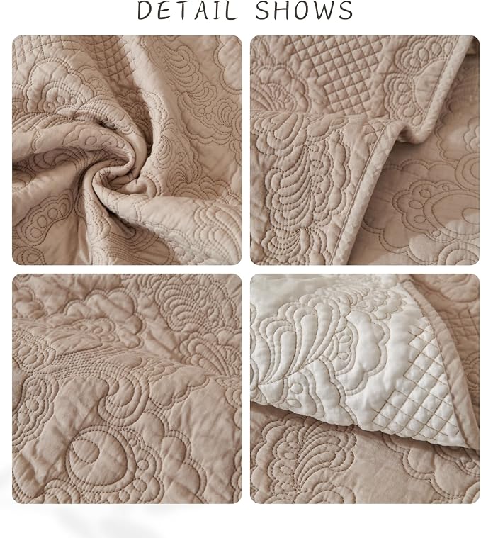 Luxury Vintage Cotton Embroidery Sofa Cover Soft Farmhouse Seat Cushion Cover Floral Quilted Sectional Couch Cover Anti-Slip Sofa Slipcovers Furniture Protector for Dogs Cats (Khaki,28"x70")