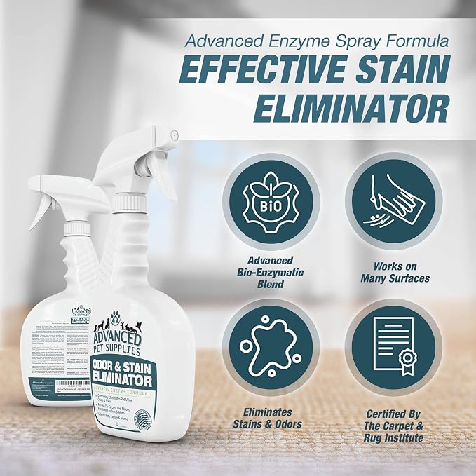Advanced Pet Stain Remover - Dog Stain Remover and Odor Neutralizer with a Fresh, Clean Scent - Professional Strength Enzymatic Pet Carpet Cleaner Spray - Made in The USA - 32 Ounces