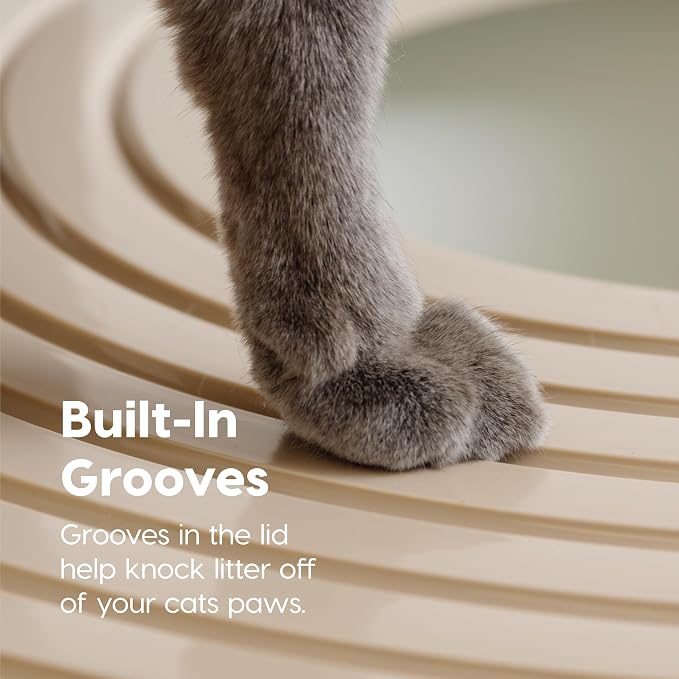 IRIS USA Large Top Entry Cat Litter Box, Hooded Privacy, Beige/White | Multi-Cat Households, Enclosed Top Access, Protected Interior, Mess Containment System, Odor Trapping, Reduced Tracking