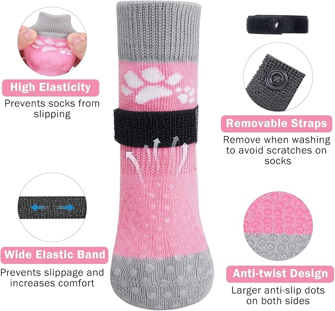 SCENEREAL Anti Slip Dog Sock to Prevent Licking Paws for Hardwood Floors, Boots & Paw Protector Shoes for Hot/Cold Pavement with Grippers, Double Sides Grips for Small Medium Large Senior Dogs