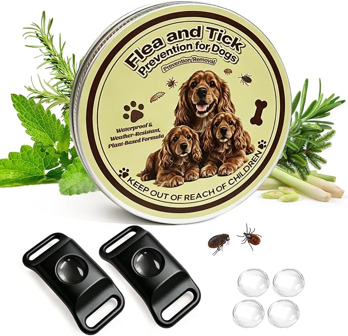 Natural Flea and Tick Pendant for Dogs with 2 Silicone Buckles 4 Refills, Water Resistant Dog Flea and Tick Collar Repellent Accessory for Indoor Outdoor Flea and Tick Prevention, COLLAR NOT INCLUDED