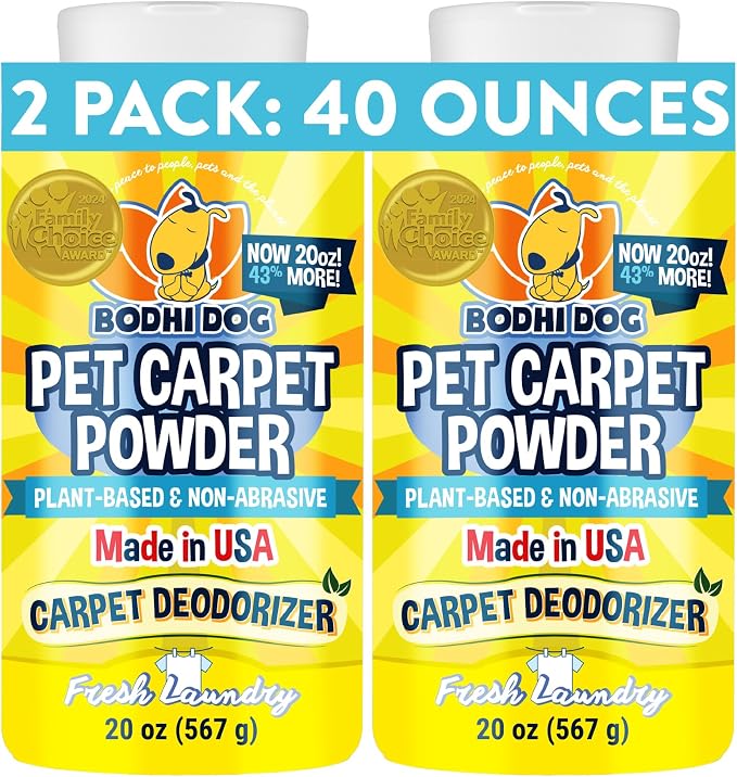 Bodhi Dog Natural Carpet Deodorizer Powder - Dry Pet Smell Eliminator & Urine Odor Remover - Loosens Fur & Dirt - Plant-Based Room Freshener for Vacuuming Home with Pets -Fresh Laundry (Pack of 2)
