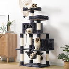 Hey-brother Cat Tree Tower with Sisal Scratching Posts, Big Condo, MPJ020G | 53.7 Inches Multi-Level Cat House with 2 Bigger Plush Condos, 2 Platforms, Hammock, Toy Balls for Indoor Cats, Smoky Gray