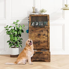 Garvee Dog Feeding Station with 2 Elevated Bowls, Dog Food Storage Cabinet, Flip Top Pet Feeding Station, Food Storage Container, Pet Toy Organizer, Brown