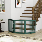 PUPETPO Freestanding Pet Gate for Dogs, Foldable Wooden Dog Gate for House, Indoor Dog Gate for Doorways, Stairs, Step Over Pet Puppy Safety Fence, Support Feet Included,24" Height 3 Panels,Green