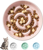 Ceramic Slow Feeder Cat Bowl, 6.3'' Wide Whisker Friendly Cat Puzzle Feeder | Slow Eating 5x, Anti Vomit Shallow Slow Eating Cat Dish for Dry and Wet Food, Microwave and Dishwasher Safe, 6.3" X 1.2"