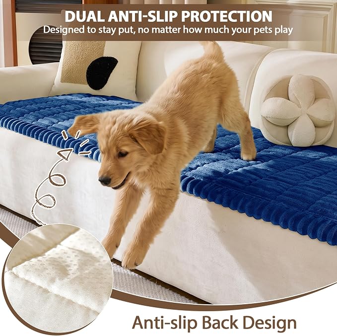 FUANGUI Waterproof Couch Cover Sofa Cover for Dogs and Pets Sofa Protector | Non-Slip Washable Fuzzy Soft Cat Bed Sofa Slipcover for 2-3 Cushion Couch Sofa Pet Friendly, Navy Blue, 27.6" x 70.9", 1 pcs