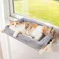 Cat Sill Window Perch - 100% Natural Pine Frame, Soft Plush Fleece, Tool-Free Adjustment, Supports 50 lbs (Large-Grey)