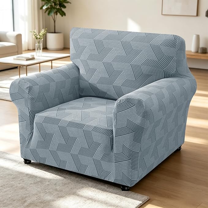 ZNSAYOTX Stretch Armchair Covers for, 1-Piece Chair Slipcovers for Living Room, Furniture Protector with Elastic Bottom for Dogs Cats Kids Geometrical Jacquard Fabric (Small, Light Grey)
