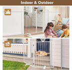 Full Metal Freestanding Dog Gates 2 Panels 32" Tall Up to 48" Wide | White Dog Gate for Indoor & Outdoor, Extra Wide Free Standing Dog Barrier No Drilling Pet Gates for Doorways, Stairs, Deck