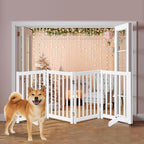 LZRS Freestanding Extra Wide Dog Gate 80" W x 30" H Solid Wooden Pet Gate for Doorways, Stairs, Hallways,Kitchens& Long Areas, Expandable & Foldable with Support Feet,Indoor Use,White
