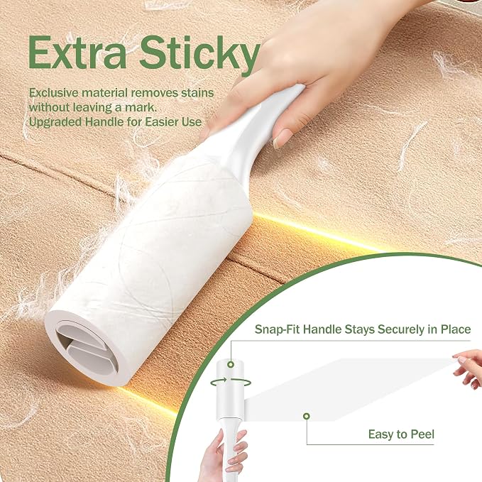 Extra Sticky Lint Roller for Pet Hair, 100 Sheets, 1 Handle | Ready-to-Use Roller for Clothes, Couch, Furniture, Car & Travel