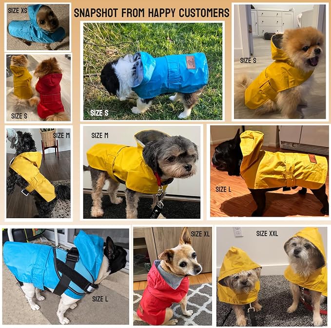 Dog Raincoat Dog Rain Jacket Hooded Poncho Waterproof Pet Rain Suit Double-Layered Breathable Lining Leash Hole Adjustable Puppy Small Medium Dogs,Blue,XXL,Back Length 15-17.5 inches