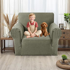 MAXIJIN Stretch Sofa Chair Slipcovers with Arms (31"-46 Washable Chair Cover Armchair with Non-Slip Foam & Elastic Bottom, Dog Cat Pet Friendly Furniture Protector (Small, Army Green)