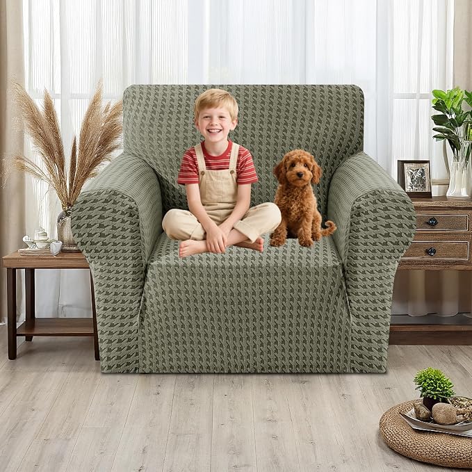 MAXIJIN Stretch Sofa Chair Slipcovers with Arms (31"-46 Washable Chair Cover Armchair with Non-Slip Foam & Elastic Bottom, Dog Cat Pet Friendly Furniture Protector (Small, Army Green)