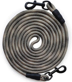 BTINESFUL Tie-Out Check Cord Long Rope Dog Tether, 8ft 12ft 20ft 30ft 50ft 75ft Recall Training Dog Lead for Yard- Large Medium Dogs Outdoor Training, Playing, Camping, or Backyard (12ft, Beige Black)