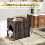 Snughome Cat Litter Box Enclosure Furniture Hidden with Litter Mat, Hidden Cat Washroom Furniture with Door, Handwoven Rattan Cat Washroom Box, Indoor Pet House for Living Room, Bedroom (Brown)