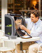 Pecute Cat Backpack Carrier,Large Space Cat Bubble Backpack,Ergonomic,Gray | Color Blocking,Sunshade curtain,Folding bowl,Transparent window,Sturdy,Large mesh on both sides for breathability