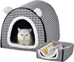 Cat Bed or Dog Bed,2 Ways to Use,Indoor Pet House with Fluffy Mat,Removable and Washable Cover,Non-Slip Bottom,for Cats and Small Dogs(S Black Cranes)