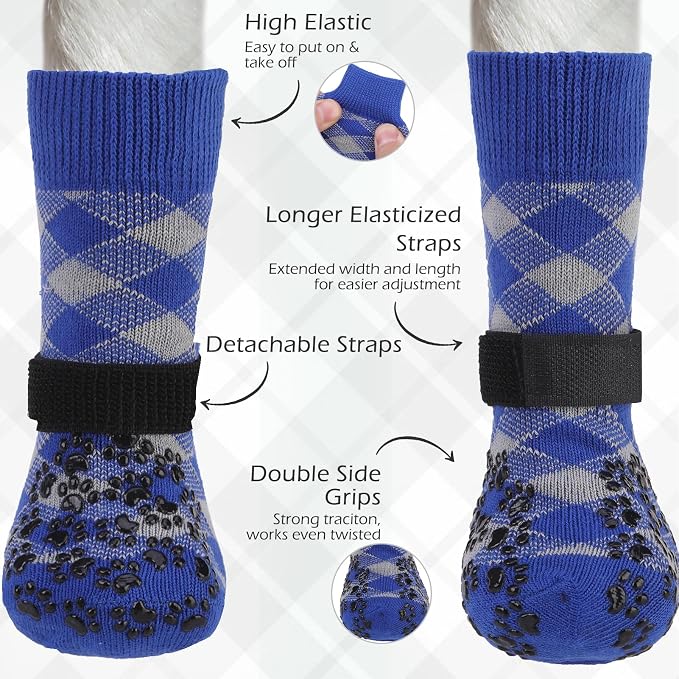 EXPAWLORER Dog Socks to Prevent Licking Paws, Dog Shoes for Hot Pavement, Anti Slip Dog Booties for Hardwood Floors, Dog Boots & Paw Protectors for Small Medium Large Senior Dogs, Blue L
