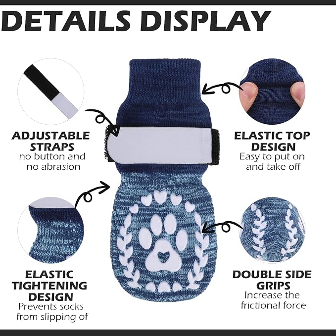 EXPAWLORER Dog Socks to Prevent Licking and Slipping, Summer Dog Shoes for Hot Pavement, Paw Protectors for Hardwood Floors Anti-Slip, Dog Booties for Small Medium Large Senior Dogs, Navy Blue M