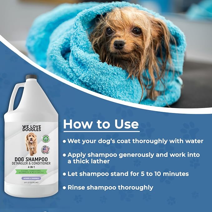 Dog Shampoo Half Gallon, Cleans, Conditions & Detangles, Lavender, 64OZ | For Sensitive Itchy Skin, Hypoallergenic, Tearless, Best Shampoo For Smelly Dogs, Goldendoodle, Poodle & Doodle, Made in USA