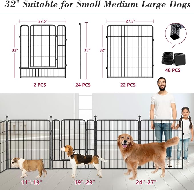 Dog Playpen 32 inch 24 Panels Indoor Outdoor Dog Pen for Medium/Small Dogs Heavy Duty Metal Dog Fence Outdoor for Yard, Puppy Playpen with Door Portable Pet Fence for RV Camping Yard
