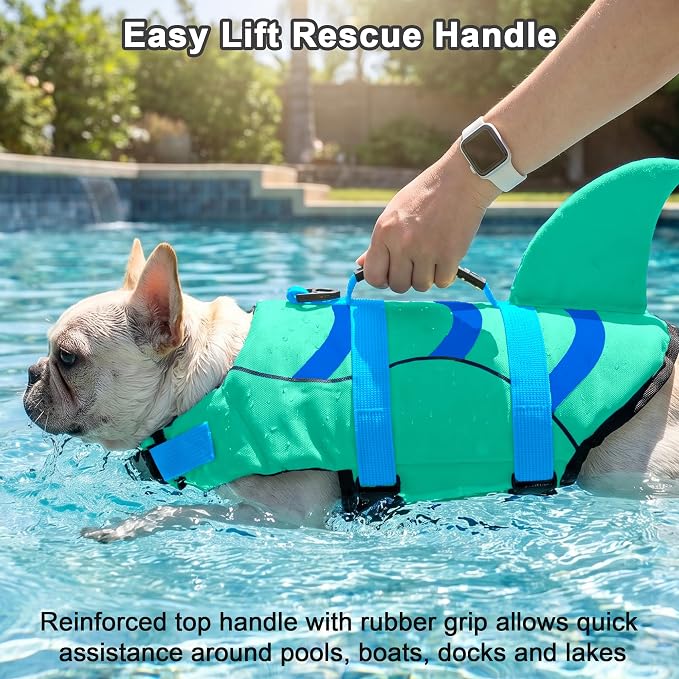 Fragralley Shark Dog Life Jacket, Easy to Put on Dog Life Vest for Swimming and Boating, Vibrant & Adjustable Dog Life Preservers for Small Medium Large Dogs, Suit to Swim, Fish, Beach, Surfing