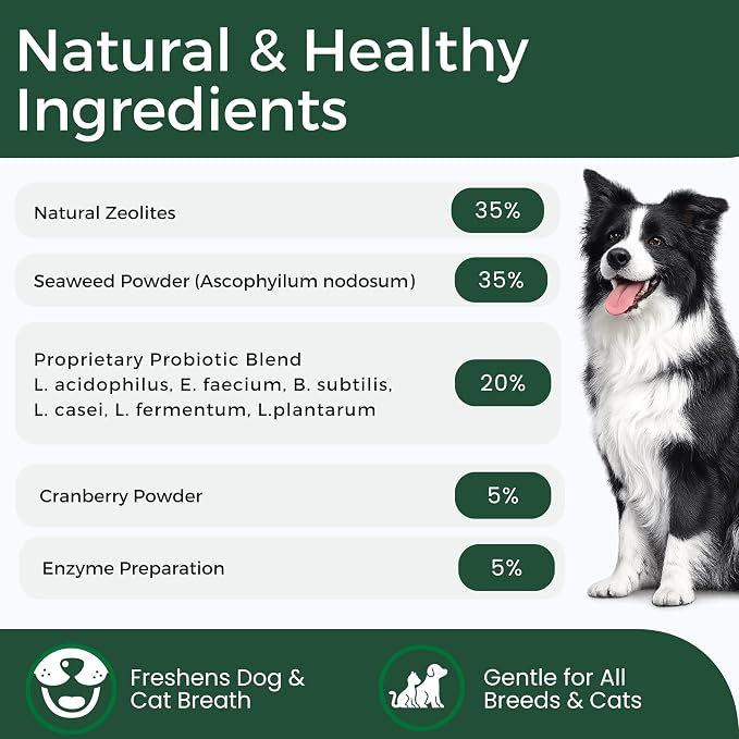 Dog Teeth Cleaning Powder for Dogs & Cats, Dental Powder for Plaque & Tartar Control, Fresh Breath Oral Care, No Brushing Needed, 150g