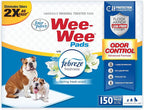 Four Paws Wee-Wee Odor Control Dog Pee Pads with Febreze Freshness | 150 count, spring fresh scent, neutralizes ammonia odors, pee pads for dogs & puppies, dog housebreaking, 22" x 23"