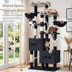 Gitelsnour Sturdy Cat Tree Tower with 2 Large Condos, 4 Big Perchs GCT039G | 74.8" Sturdy Cat Furniture for Indoor Cats Large Adult with 2 Cozy Cat Baskets, Sisal Scratching Posts & Toys, Dark Gray