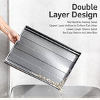 Cat Litter Box Step Ramp with Litter Catcher Adjustable Litter Trapping Cat Stairs Non-Slip Trapping Mat for Kittens and Senior Cats, Washable (Gray, Large)