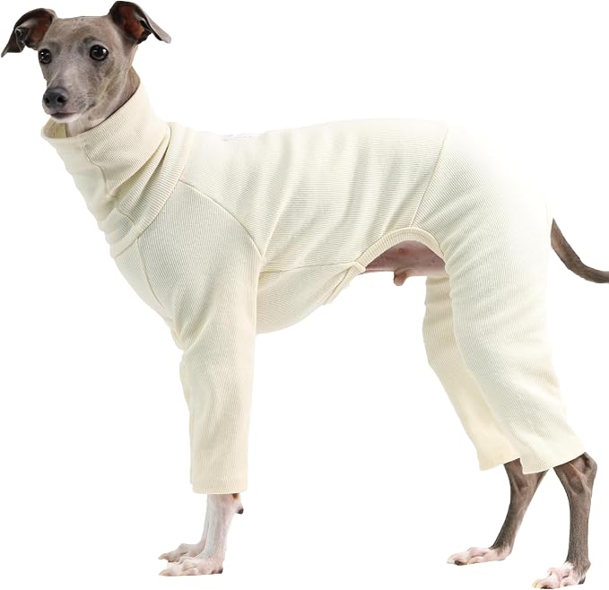 D Doggy Star Italian Greyhound Clothes Stretchable Onesie Whippet for Dog (2XL,Ribbed Ivory)