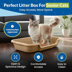 KittyGohere Senior Cat Litter Box Large with Scoop, 2 Pack Beach Sand | Open Top Low Entrance Kitty Litter Box With Long-handle Jumbo Scoop, Lightweight Low Entry Litters Box, Durable, Made in USA