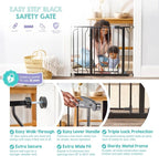 Regalo Safety 29"-38.5" Easy Step Baby Gate, Bottom of Stairs & Doorways | Pressure Mounted with Door, For Babies, Toddlers & Pets, Black, Tested & Trusted for 30 Years